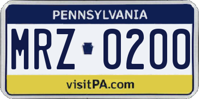 PA license plate MRZ0200