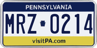 PA license plate MRZ0214