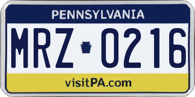PA license plate MRZ0216