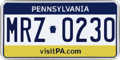 PA license plate MRZ0230