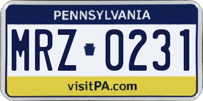 PA license plate MRZ0231