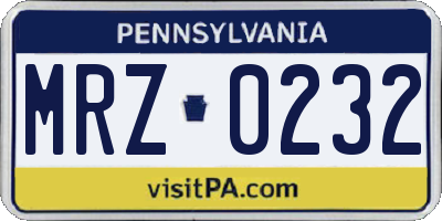 PA license plate MRZ0232
