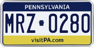 PA license plate MRZ0280