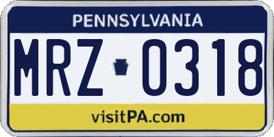 PA license plate MRZ0318