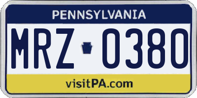 PA license plate MRZ0380