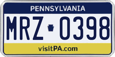 PA license plate MRZ0398