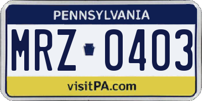 PA license plate MRZ0403
