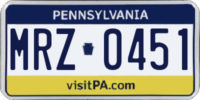 PA license plate MRZ0451