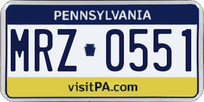PA license plate MRZ0551