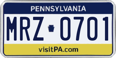 PA license plate MRZ0701