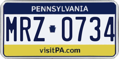 PA license plate MRZ0734