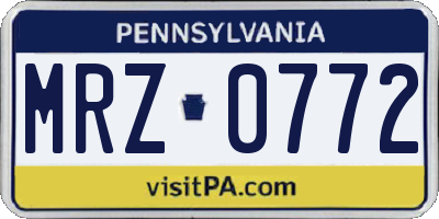 PA license plate MRZ0772