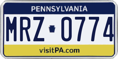 PA license plate MRZ0774