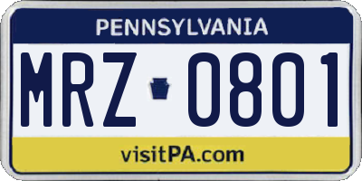 PA license plate MRZ0801