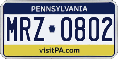 PA license plate MRZ0802