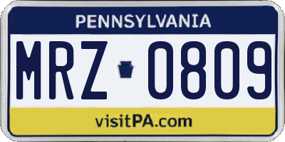 PA license plate MRZ0809