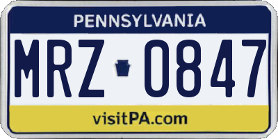 PA license plate MRZ0847