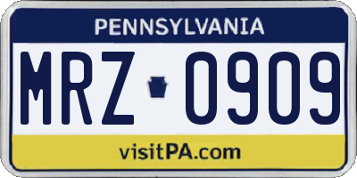 PA license plate MRZ0909