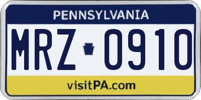 PA license plate MRZ0910