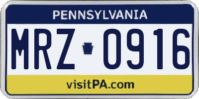 PA license plate MRZ0916