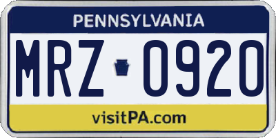 PA license plate MRZ0920