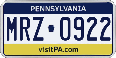 PA license plate MRZ0922