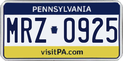PA license plate MRZ0925