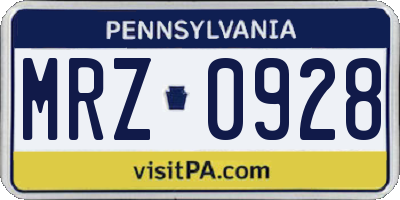 PA license plate MRZ0928