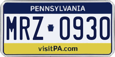 PA license plate MRZ0930