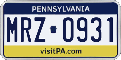 PA license plate MRZ0931