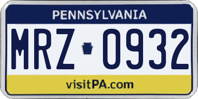 PA license plate MRZ0932