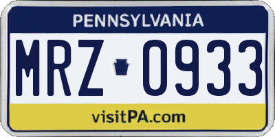 PA license plate MRZ0933