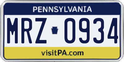 PA license plate MRZ0934