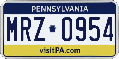 PA license plate MRZ0954
