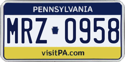 PA license plate MRZ0958