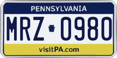 PA license plate MRZ0980