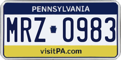PA license plate MRZ0983