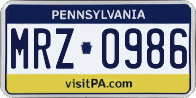 PA license plate MRZ0986