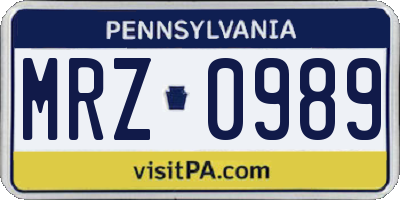 PA license plate MRZ0989