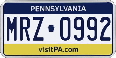PA license plate MRZ0992