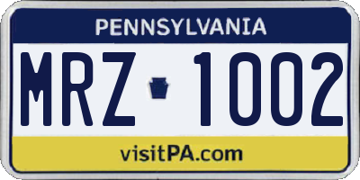 PA license plate MRZ1002