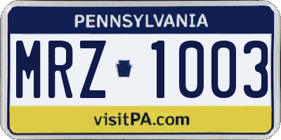 PA license plate MRZ1003