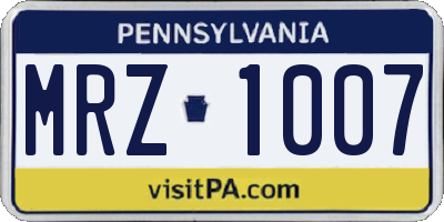 PA license plate MRZ1007