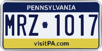 PA license plate MRZ1017