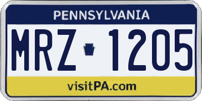 PA license plate MRZ1205