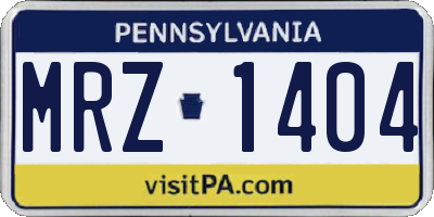 PA license plate MRZ1404