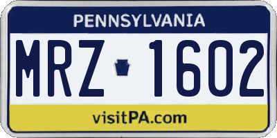 PA license plate MRZ1602