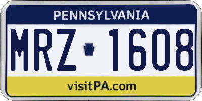 PA license plate MRZ1608