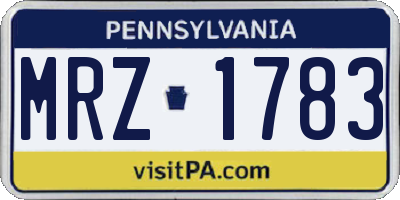 PA license plate MRZ1783