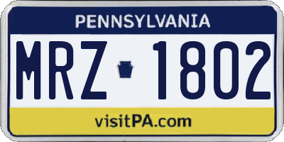 PA license plate MRZ1802